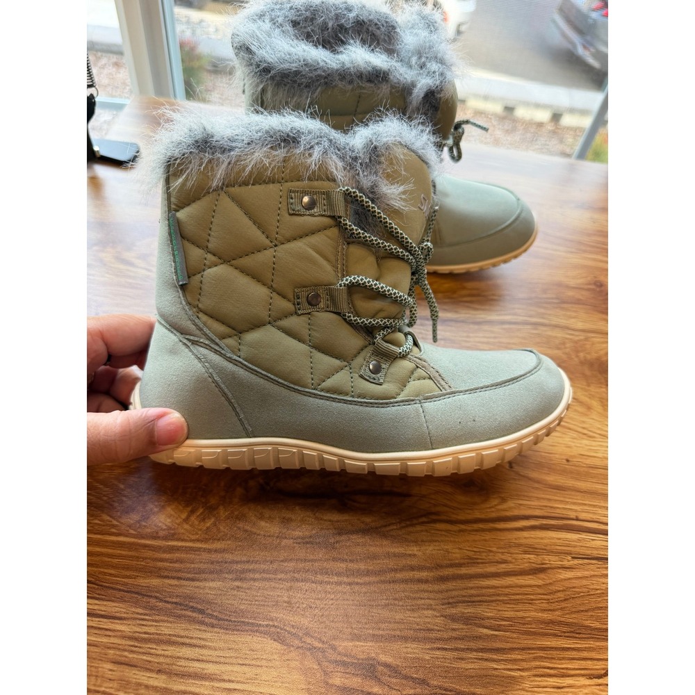 Saguaro Women Barefoot Winter Boots Sage Green Waterproof Quilted Faux Fur EU 37